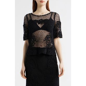 Kobi Halperin Magnolia Open Stitch Cotton Top in Black at Nordstrom, Size Xx-Large
