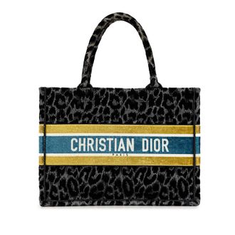 Dior Pre-owned Dior Mizza Medium Embroidered Canvas Leopard Book Tote Ladies 05-MA-0261