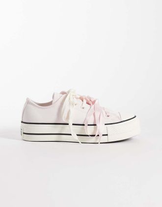 Converse Chuck Taylor All Star Lift Ox - Sneakers in raso rosa chiaro con plateau e lacci a nastro