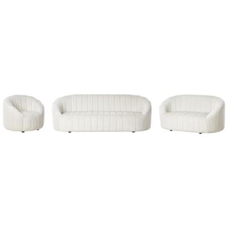 Beliani Conjunto De Sala De Estar Terciopelo Asiento Acolchado Respaldo Bajo Retro Contempor&aacute;neo Blanco Crema Malung