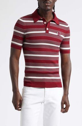 Dolce & Gabbana Stripe Cotton Blend Rib Polo Sweater in R8776 Bordeaux/grigio/b.co at Nordstrom, Size 52