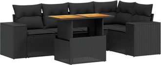 vidaXL Set De Sof&aacute;s De Jard&iacute;n 6 Piezas Y Cojines Rat&aacute;n Sint&eacute;tico Negro Vidaxl