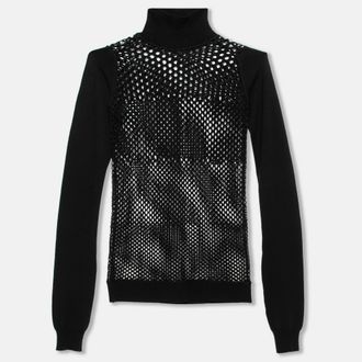 Jean Paul Gaultier Black Patterned Open Knit Long Sleeve Sweater