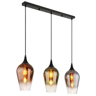 Netlighting Lavus Bar Pendant Ceiling Light Matt Black Copper Glass Shade 3x E27