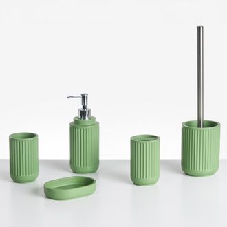 Beliani Beliani - Conjunto De 5 Accesorios De Ba&ntilde;o Jabonera Dispensador De Jab&oacute;n Escobilla De Inodoro Vaso Soporte Para Cepillos De Dientes Verde Huarmey