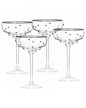 10 Strawberry Street Set Of 4 Charming Heart Glassware, Red Wine