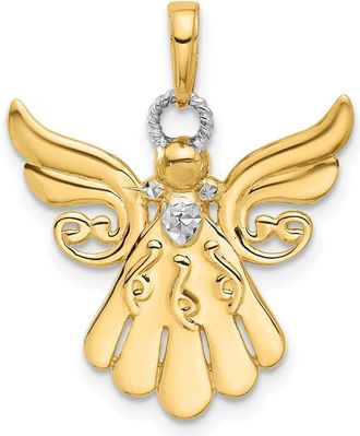 Diamond2Deal 14k Yellow Gold with White Rhodium Diamond-Cut Angel Pendant