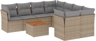vidaXL Set De Sof&aacute;s De Jard&iacute;n 9 Pzas Con Cojines Rat&aacute;n Sint&eacute;tico Beige Vidaxl