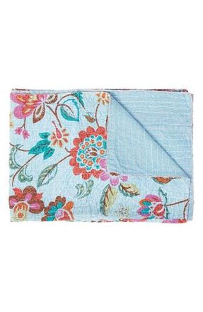 Taj Vintage Cotton Kantha Throw Blanket in Multi Blue Floral at Nordstrom Rack