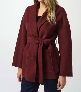 Joseph Ribkoff Belted Shawl Collar Coat In Merlot