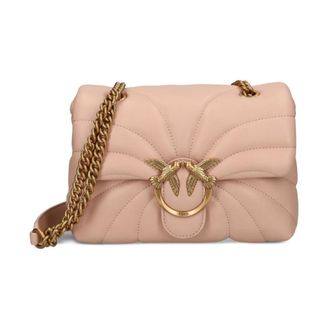 Pinko Pinko, Tassen, Dames, Roze, ONE Size, Leer, Luxe Leren Schoudertas in Roze/Goud