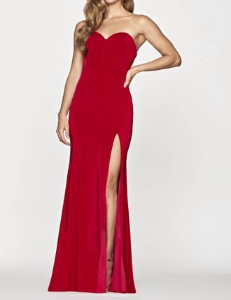 Faviana Strapless Stretch Faille Satin Dress In Red
