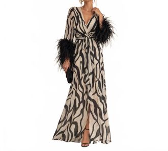 Hutch Womens Organic Layered Geo Chiffon Feather Cuff Wrap Maxi Dress In Ivory/black