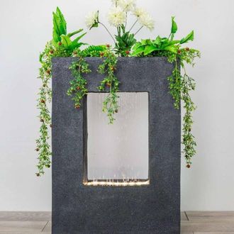 PRIMROSE Milano Rain Effect Water Feature Planter Fountain with Lights H77cm in Grey