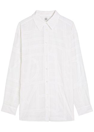 Toteme Logo Semi-sheer Cotton-blend Pyjama Shirt - White - 38 (UK10 / S)