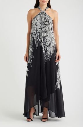 Kobi Halperin Daria Sleeveless Handkerchief Hem Maxi Dress in Black/White at Nordstrom, Size Xx-Large