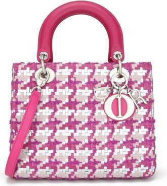 Dior Pink & Silver Woven Leather & Tweed Medium Lady Dior Bag