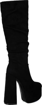 Generic Womens Knee-High Platform Boots, 14.5Cm Block Heel Suede High Shaft Boots with Pleated Look And Round Toe Large Size Autumn Winter Dress Boots for Out