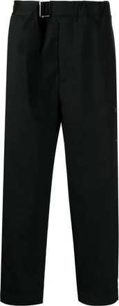 OAMC belted-waist cropped trousers - men - Cotton/Cupro/Virgin Wool - L - Black