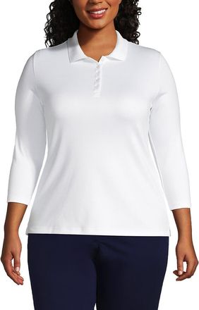 Lands End 3/4 Sleeve Supima Cotton Polo Shirt in White at Nordstrom, Size 3X