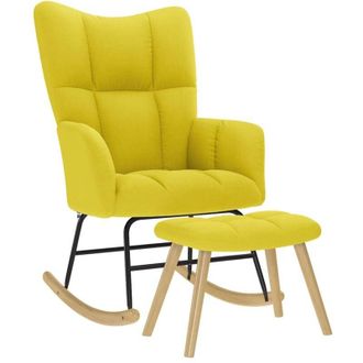 vidaXL Vidaxl - Sill&oacute;n Mecedora Con Taburete Tela Amarilla Claro