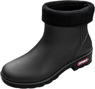 Generic Ladies Wellington Boots Slip Korean Version Solid Color And Warm Fashion Short Tube Water Shoes Womens Waterproof Fleece Lined Short Rain Boots(Black,