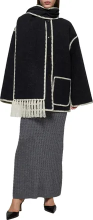 Toteme Built-in Scarf Felted Wool Jacket - Black