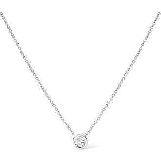 House of Brilliance 14K White Gold 1/5 Cttw Lab Grown Diamond Modern Bezel-Set Solitaire 16-18 Pendant Necklace at Nordstrom