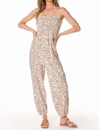 bobi Tapered Leg Jumpsuit In Tan
