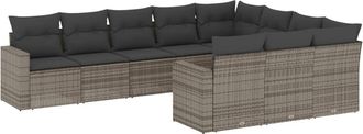 vidaXL Set De Sof&aacute;s De Jard&iacute;n 10 Pzas Con Cojines Rat&aacute;n Sint&eacute;tico Gris Vidaxl