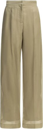 Max Mara Mxeolivi Wijde Pijpen Broek met Sheer Overlay - Dames - Wijde Broeken - Beige - XS - Broeken