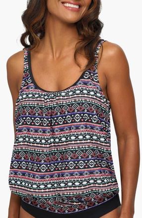 Lascana Oversized Tankini Top in Black Multi at Nordstrom, Size 16