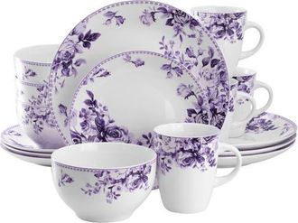 Elama Traditional Purple Rose 16 Piece Stoneware Dinnerware Set at Nordstrom