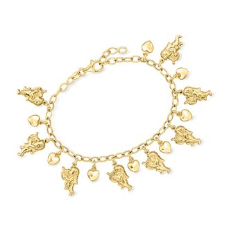 Ross-Simons Italian 18kt Gold Over Sterling Cherub and Heart Charm Bracelet