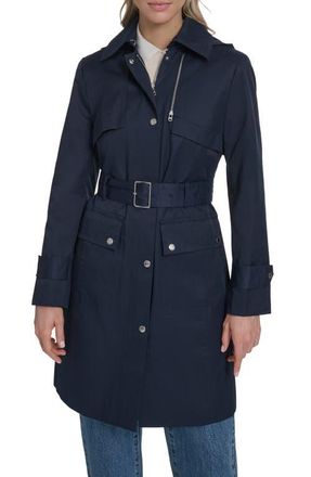 Cole Haan Water Resistant Convertible Collar Belted Trench Coat with Removable Hood in Navy at Nordstrom, Size X-Large