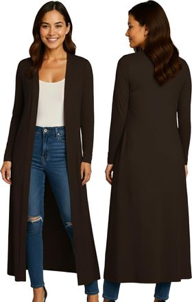 Re Tech UK Ladies Womens Maxi Plus Size Long Cardigans for Women UK Collared Top Long Full Sleeve Floaty Womens Cardigans Coatigans Sizes 8-26 (Dark Chocolate Br