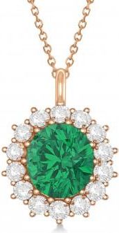 Allurez Oval Lab Emerald & Diamond Pendant Necklace 18K Rose Gold (5.40ctw)