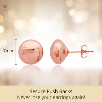 MAX + STONE Solid 14k Rose Gold Half Button Earrings with Gold Butterfly Back 4MM-8MM