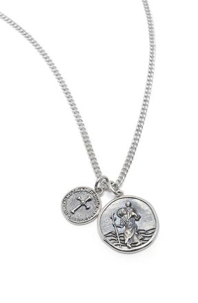 Nialaya Saint Christopher Double Medallion Necklace in Sterling Silver at Nordstrom