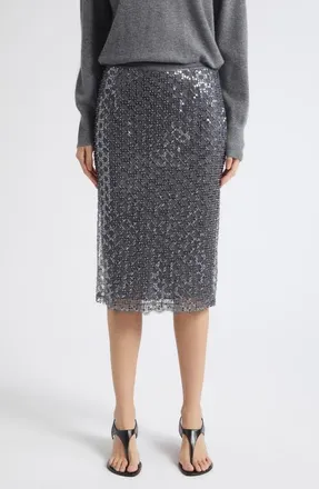 Marella Sequin Trellis Lace Hem Skirt in Medium Grey at Nordstrom, Size Xx-Large