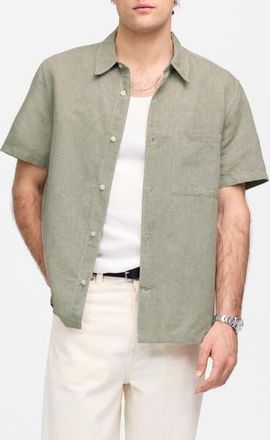 Madewell Short Sleeve Linen & Cotton Button-Up Shirt in Sage at Nordstrom Rack, Size Xx-Large