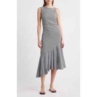 Rails Daija Seersucker Sleeveless Asymmetric Midi Dress in Black Gingham at Nordstrom Rack, Size Xx-Small