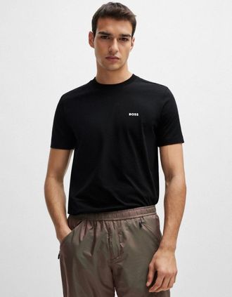 HUGO BOSS Mens BOSS Green Tee Mens Stretch Cotton T-Shirt with Contrast Logo NOS - Black 001 - Size: 38