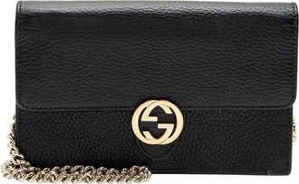 Gucci Black Grained Calfskin Interlocking G Chain Wallet (Authentic Pre-Loved)