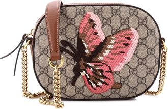 Gucci Chain Embroidered GG Coated Canvas Mini crossbody bag - Bruin