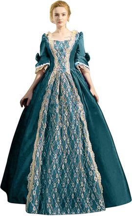 Generic Medieval Renaissance Costumes for Women,Elegant Traditional Costume Vintage Lace Velvet Gothic Irish Victorian Princess Long Swing Dress with Corset P