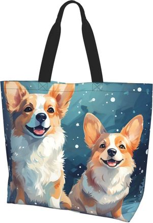 Generic Cute Little Corgi Grocery Bag Foldable Shopping Bag Reusable Shopping Bags For Yoga Work Ladies