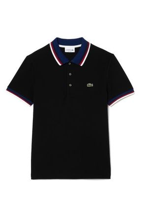 Lacoste Regular Fit Stretch Piqu&eacute; Polo in Noir at Nordstrom, Size 6