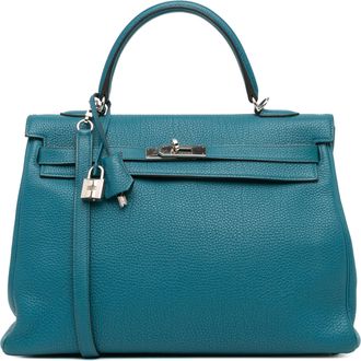 Herm&egrave;s Kelly II 35 Retourne in Bleu Izmir Togo Leather with Palladium Hardware