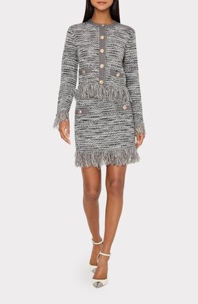 Milly Kali Fringe Tweed Sweater Skirt in Grey Multi at Nordstrom, Size Petite P